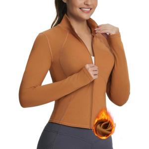 image:imagebaleaf Womens Fleece Jacket for Running Zip Up Jackets Cold Weather Gear Workout Bbl Tights YogaCaramel