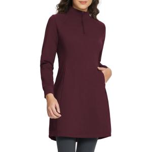 image:imagebaleaf Womens Fleece Lined Dress Sweatshirt Dress Water Resistant Warm Quarter Zip Cover Up Winter Outdoor with PocketWine Red