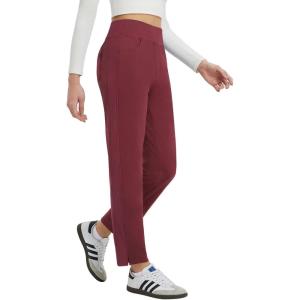 image:imagebaleaf Womens Fleece Lined Pants Winter Thermal Travel Pants Water Resistant Cold Weather Golf Hiking Pockets WorkWine Red