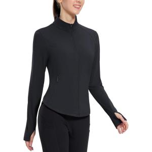 image:imagebaleaf Womens Fleece Running Jacket Water Resistant Full Zip Winter Cold Weather Gear Thermal Cycling Workout JacketsBblack