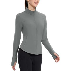 image:imagebaleaf Womens Fleece Running Jacket Water Resistant Full Zip Winter Cold Weather Gear Thermal Cycling Workout JacketsBgray