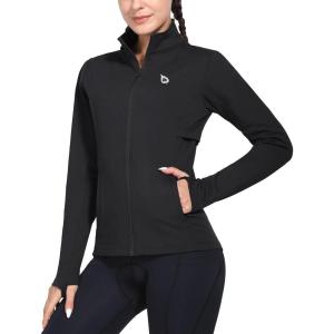 image:imagebaleaf Womens Fleece Running Jacket Water Resistant Full Zip Winter Cold Weather Gear Thermal Cycling Workout JacketsBlack