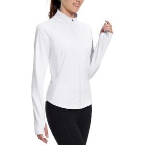 image:imagebaleaf Womens Fleece Running Jacket Water Resistant Full Zip Winter Cold Weather Gear Thermal Cycling Workout JacketsBwhite