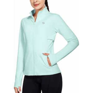 image:imagebaleaf Womens Fleece Running Jacket Water Resistant Full Zip Winter Cold Weather Gear Thermal Cycling Workout JacketsGreen