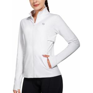 image:imagebaleaf Womens Fleece Running Jacket Water Resistant Full Zip Winter Cold Weather Gear Thermal Cycling Workout JacketsWhite