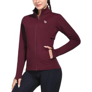 image:imagebaleaf Womens Fleece Running Jacket Water Resistant Full Zip Winter Cold Weather Gear Thermal Cycling Workout JacketsWine Red