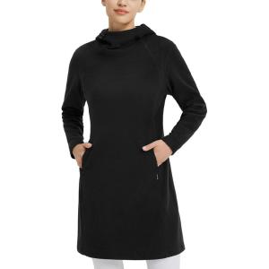 image:imagebaleaf Womens Fleece Sweatshirt Dress Thermal Long Winter Fall Tunic Dresses Outfits with Pocket Hooded PulloverBlack