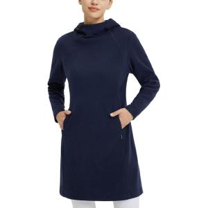 image:imagebaleaf Womens Fleece Sweatshirt Dress Thermal Long Winter Fall Tunic Dresses Outfits with Pocket Hooded PulloverNavy Blue