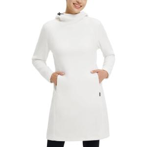image:imagebaleaf Womens Fleece Sweatshirt Dress Thermal Long Winter Fall Tunic Dresses Outfits with Pocket Hooded PulloverStar White