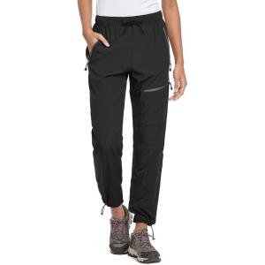 image:imagebaleaf Womens Hiking Pants Quick Dry Lightweight Water Resistant Elastic Waist Cargo Pants for All Seasons31black