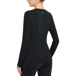 image:imagebaleaf Womens Thermal Shirts Crewneck Fleece Lined Long Sleeve Tops Running Workout Ski Base Layer Winter Cold WeatherBlack
