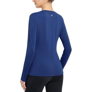 image:imagebaleaf Womens Thermal Shirts Crewneck Fleece Lined Long Sleeve Tops Running Workout Ski Base Layer Winter Cold WeatherBlue