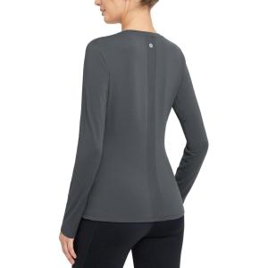 image:imagebaleaf Womens Thermal Shirts Crewneck Fleece Lined Long Sleeve Tops Running Workout Ski Base Layer Winter Cold WeatherLight Grey