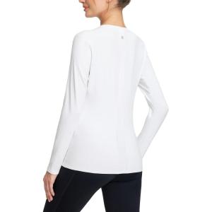 image:imagebaleaf Womens Thermal Shirts Crewneck Fleece Lined Long Sleeve Tops Running Workout Ski Base Layer Winter Cold WeatherWhite