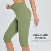 image:imagebaleaf Womens Capri Leggings with Pockets High Waisted Knee Length Capris Stretch for Casual Yoga Pants Workout ExerciseArmy Green