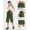 image:imagebaleaf Womens Capri Pants Wide Leg Plus Size UPF50 Lightweight Quick Dry Pants Casual Loose Sweatpants Hiking Walking17 Capris  Dark Army Green
