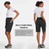 image:imagebaleaf Womens Long Hiking Bermuda Shorts Quick Dry Summer Golf Shorts Lightweight with Pockets UPF 50 for Camping Work1black