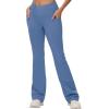 image:imagebaleaf Womens V Crossover Flare Leggings with Pockets Yoga Pants High Waist Casual Workout Gym Bell Bottom LeggingsLight Blue