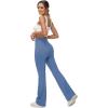image:imagebaleaf Womens V Crossover Flare Leggings with Pockets Yoga Pants High Waist Casual Workout Gym Bell Bottom LeggingsLight Blue