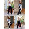 image:imagebaleaf Womens V Crossover Flare Leggings with Pockets Yoga Pants High Waist Casual Workout Gym Bell Bottom LeggingsLight Blue