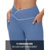 image:imagebaleaf Womens V Crossover Flare Leggings with Pockets Yoga Pants High Waist Casual Workout Gym Bell Bottom LeggingsLight Blue