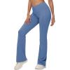 image:imagebaleaf Womens V Crossover Flare Leggings with Pockets Yoga Pants High Waist Casual Workout Gym Bell Bottom LeggingsLight Blue