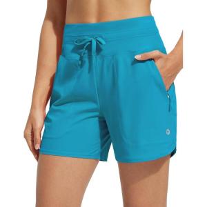 image:imagebaleaf Womens 5 Swim Board Shorts High Waisted Quick Dry UPF 50 Swimsuit Swimming Bottoms with Boxer Liner Zipper PocketsAqua Blue