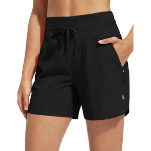 image:imagebaleaf Womens 5 Swim Board Shorts High Waisted Quick Dry UPF 50 Swimsuit Swimming Bottoms with Boxer Liner Zipper PocketsBlack