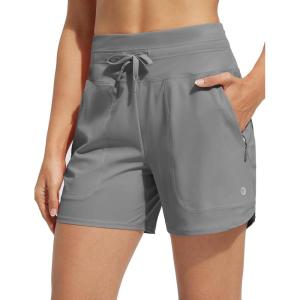 image:imagebaleaf Womens 5 Swim Board Shorts High Waisted Quick Dry UPF 50 Swimsuit Swimming Bottoms with Boxer Liner Zipper PocketsDark Gray