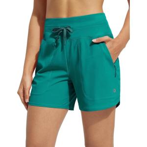 image:imagebaleaf Womens 5 Swim Board Shorts High Waisted Quick Dry UPF 50 Swimsuit Swimming Bottoms with Boxer Liner Zipper PocketsGreen