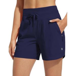 image:imagebaleaf Womens 5 Swim Board Shorts High Waisted Quick Dry UPF 50 Swimsuit Swimming Bottoms with Boxer Liner Zipper PocketsNavy Blue