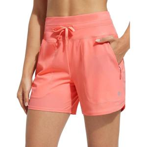 image:imagebaleaf Womens 5 Swim Board Shorts High Waisted Quick Dry UPF 50 Swimsuit Swimming Bottoms with Boxer Liner Zipper PocketsPink