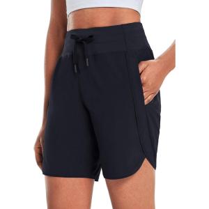 image:imagebaleaf Womens 7 Athletic Long Running Shorts Workout Gym Quick Dry Hiking Shorts High Waisted Zipper PocketBlack