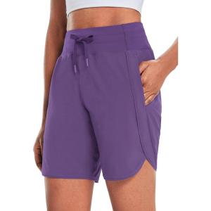 image:imagebaleaf Womens 7 Athletic Long Running Shorts Workout Gym Quick Dry Hiking Shorts High Waisted Zipper PocketPurple