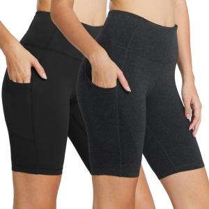 image:imagebaleaf Womens 8 5 3 Biker Shorts High Waist Yoga Workout Gym Running Volleyball Spandex Shorts with PocketsBlackcharcoal