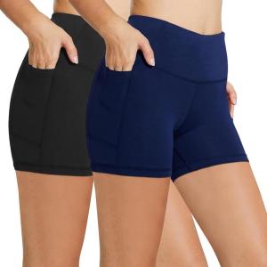 image:imagebaleaf Womens 8 5 3 Biker Shorts High Waist Yoga Workout Gym Running Volleyball Spandex Shorts with PocketsBlacknavy Blue