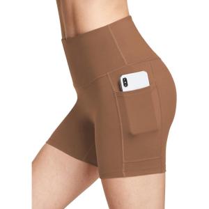 image:imagebaleaf Womens 8 5 3 Biker Shorts High Waist Yoga Workout Gym Running Volleyball Spandex Shorts with PocketsBrownsofter