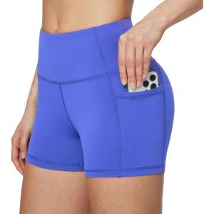 image:imagebaleaf Womens 8 5 3 Biker Shorts High Waist Yoga Workout Gym Running Volleyball Spandex Shorts with PocketsEarth Blueclassic