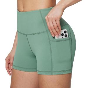 image:imagebaleaf Womens 8 5 3 Biker Shorts High Waist Yoga Workout Gym Running Volleyball Spandex Shorts with PocketsGreenclassic