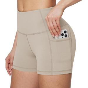 image:imagebaleaf Womens 8 5 3 Biker Shorts High Waist Yoga Workout Gym Running Volleyball Spandex Shorts with PocketsKhakiclassic