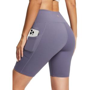 image:imagebaleaf Womens 8 5 3 Biker Shorts High Waist Yoga Workout Gym Running Volleyball Spandex Shorts with PocketsLight Purplesofter