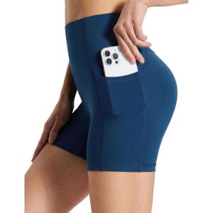 image:imagebaleaf Womens 8 5 3 Biker Shorts High Waist Yoga Workout Gym Running Volleyball Spandex Shorts with PocketsNavy Bluestretchierlycra