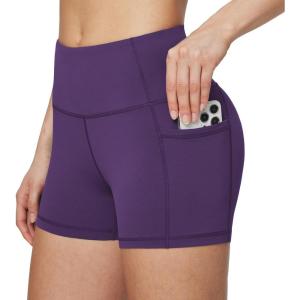 image:imagebaleaf Womens 8 5 3 Biker Shorts High Waist Yoga Workout Gym Running Volleyball Spandex Shorts with PocketsPurpleclassic