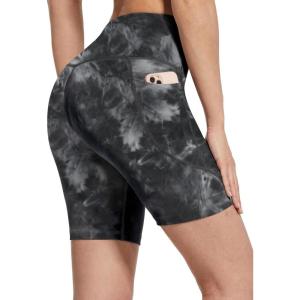 image:imagebaleaf Womens 8 5 3 Biker Shorts High Waist Yoga Workout Gym Running Volleyball Spandex Shorts with PocketsTie Dye Blacksofter