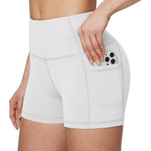 image:imagebaleaf Womens 8 5 3 Biker Shorts High Waist Yoga Workout Gym Running Volleyball Spandex Shorts with PocketsWhiteclassic