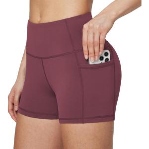 image:imagebaleaf Womens 8 5 3 Biker Shorts High Waist Yoga Workout Gym Running Volleyball Spandex Shorts with PocketsWine Redclassic