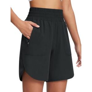 image:imagebaleaf Womens Athletic Shorts 7 Inch Long Running Workout Hiking Shorts High Waisted Quick Dry Zipper Pockets UPF50Black