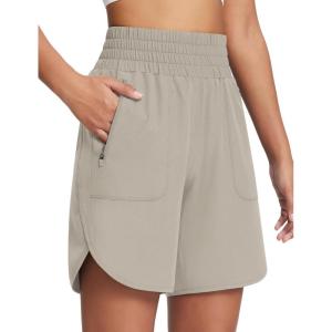 image:imagebaleaf Womens Athletic Shorts 7 Inch Long Running Workout Hiking Shorts High Waisted Quick Dry Zipper Pockets UPF50Brown