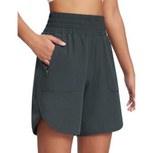 image:imagebaleaf Womens Athletic Shorts 7 Inch Long Running Workout Hiking Shorts High Waisted Quick Dry Zipper Pockets UPF50Dark Grey