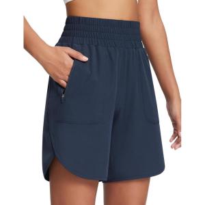 image:imagebaleaf Womens Athletic Shorts 7 Inch Long Running Workout Hiking Shorts High Waisted Quick Dry Zipper Pockets UPF50Navy